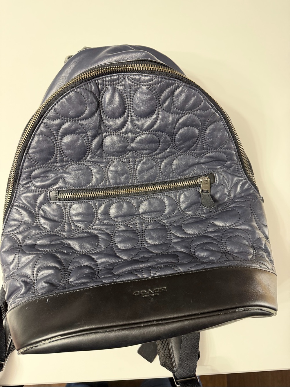 Coach West Slim Quilted Leather Backpack in Navy with Black Base